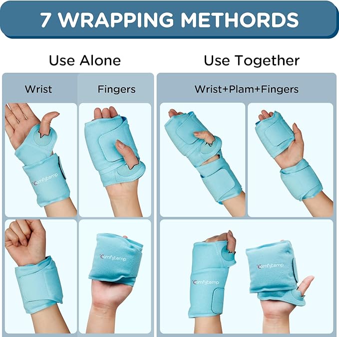 Comfytemp Wrist Ice Pack Wrap for Carpal Tunnel Relief, 2 Packs, FSA Eligible, Gel Ice Packs for Injuries Reusable for Wrist Hand Pain, Hot Cold Compress Brace, Surgery Recovery Items Gifts Men Women