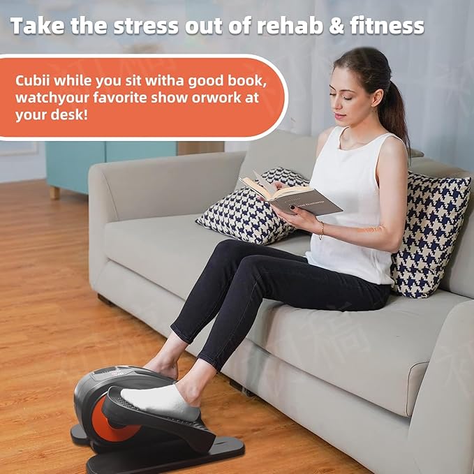 ESL Under Desk Elliptical - Portable Leg Exerciser with Pedal Strap for Seniors, Compact Seated Elliptical with Remote Control, LCD Display Electric Elliptical Trainers for Home