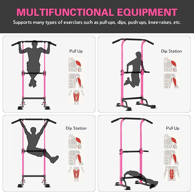 soges Power Tower Pull Up Bar Station, Free Standing Pull Up Rack Dip Station for Home Gym, Height Adjustable Home Strength Training Fitness Workout Equipment
