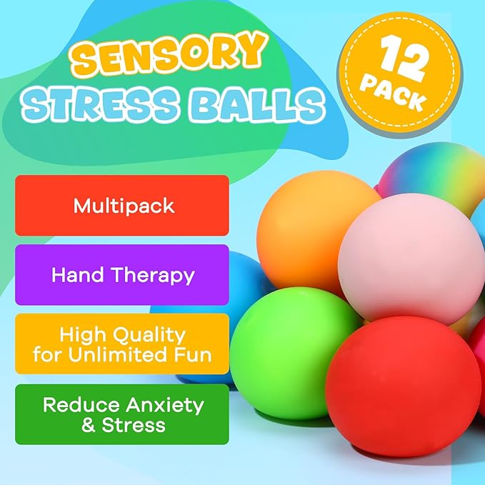 Fast Rising Stress Balls 12Pack for Kids Adults, 2.5" XL Sensory Squishy Balls Bulk, Squeeze Large Fidget Balls for Anxiety and Stress Relief, Calm Down Item for Boys Girls Children with ADHD Autism