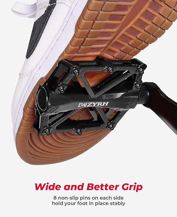 KEMIMOTO Mountain Bike Pedals MTB Bicycle Flat Pedals, 9/16'' CNC Aluminum Durable Sealed Bearings for Most Bikes BMX MTB Enduro Downhill Trail (Two Pack) (Black)