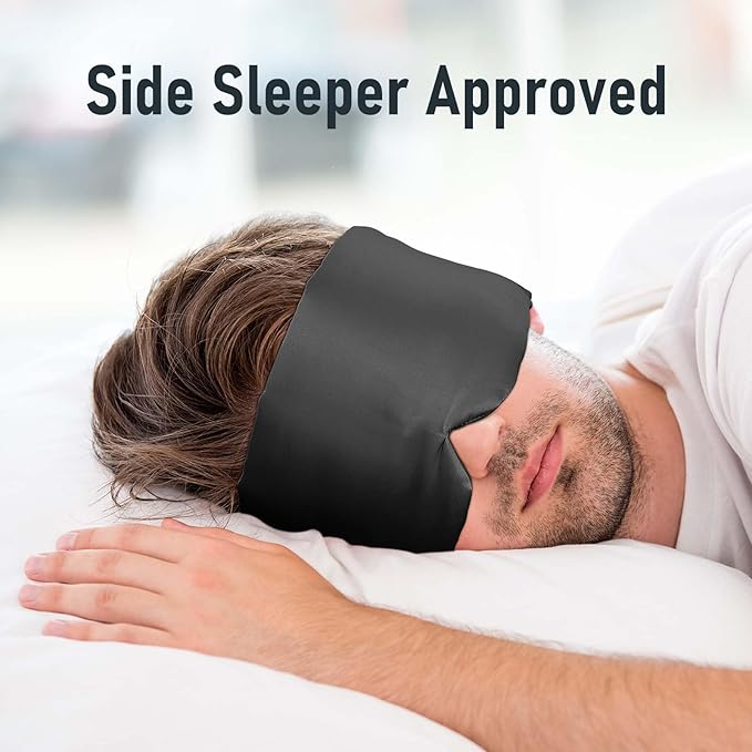Nature Silk Sleeping Mask Soft Featherweight Eye Mask Large Wrap-Around Blindfold with Adjustable Velcro Blackout for Wild Sleeper Nose Cut (Black)