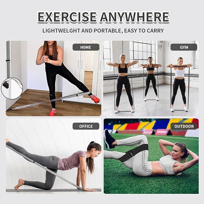 9 PCS Fabric Resistance Bands Set for Working Out, Non-Slip Exercise Booty Bands for Women & Men Leg and Glutes with Hair Ties and Tape Measure - for Home Gym Workout, Yoga, Pilates