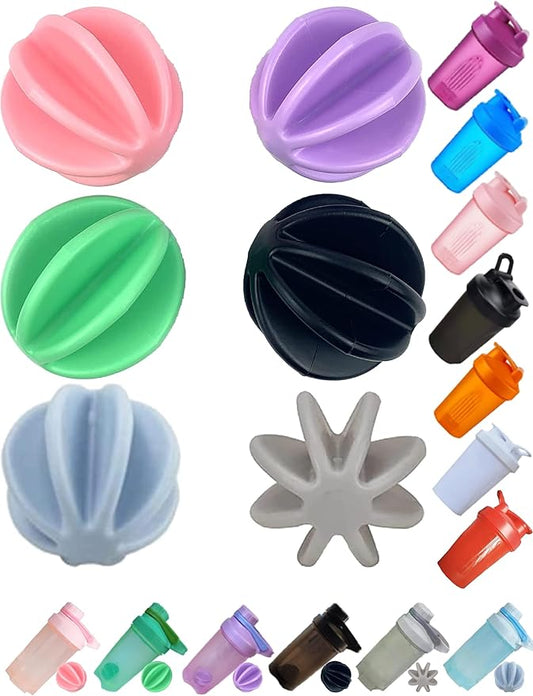 6 Color Pack Plastic Whisk Mixer Replacement (Pink/Green/Purple & Black/Gray/Blue) for Blender Shaker Bottle,Large 1.77",Strong for Well Blending & Long Term Use,Easy to Clean,Food Grade Microwaveable