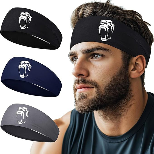 Headbands for Men Women 3pcs Sports Sweat Bands Headbands Men Sweatbands Workout Headband for Mens Running Cooling Skull Sweat Band Head Bands