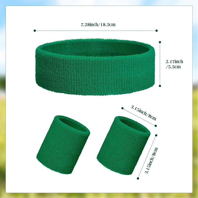 24 Pieces 80s Neon Sweatbands Set, Include 8 Sports Headbands and 16 Sweat Wristbands Elastic Athletic Tennis Sweat Bands Bulk for Man Woman