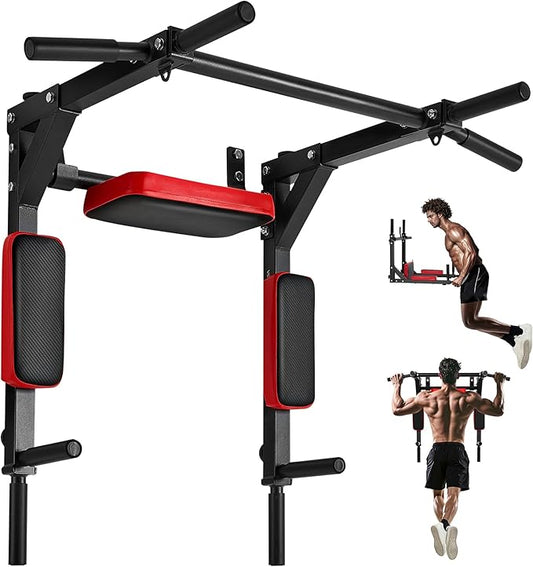 VEVOR Multifunctional Pull Up Bar, Wall Mounted Chin Up Bar Dip Station for Home Gym, Heavy Duty Steel Upper Body Workout Pull Ups, Power Tower Set Training Equipment Fitness, 440 lbs Weight Capacity
