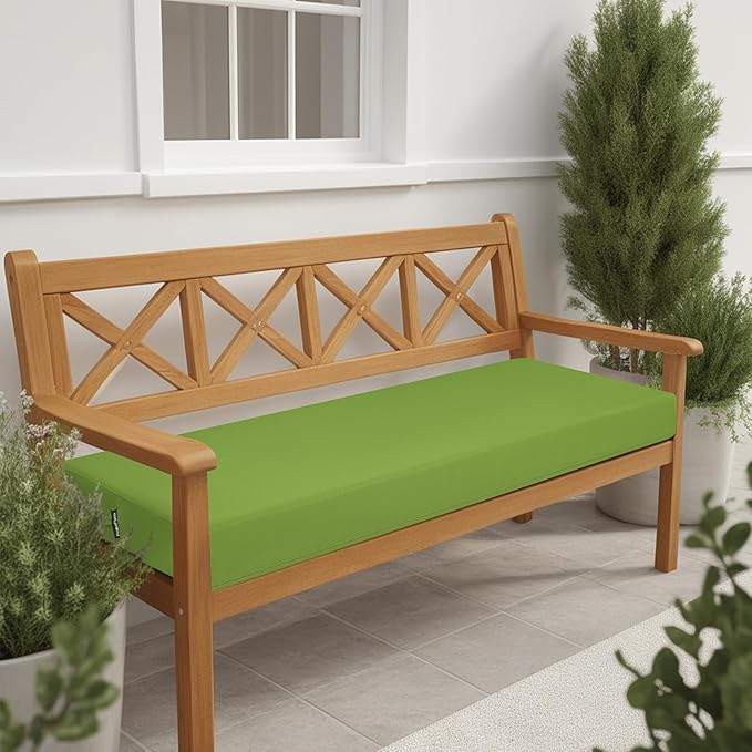 idee-home Outdoor Bench Cushion Waterproof, Bench Cushions for Outdoor Furniture, Patio Porch Swing Replacement Seat Pad with Ties for Garden Backyard, 42 x 18 Inch Green