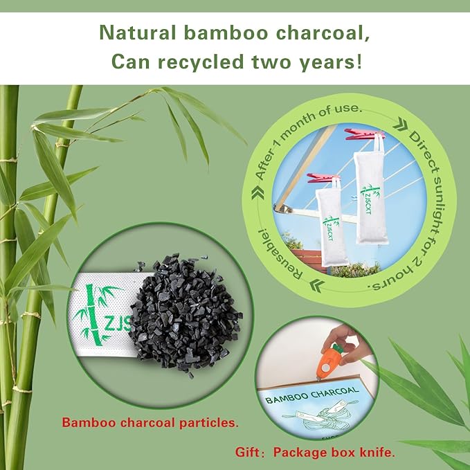 Charcoal Shoe Odor Deodorizer Inserts - Smells Eliminator for Sneakers, Boot and Gym Bag with Box Opener (6Packs, 2.8OZ/Pack)