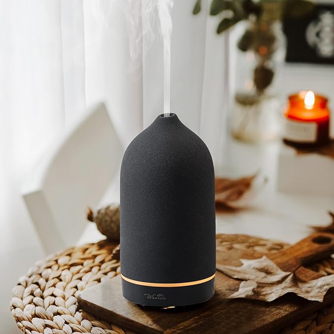 Wanlola Essential Oil Diffuser,120ml Aromatherapy Ceramic Diffusers with Auto Shut Off Function for Home Office Room(Black)
