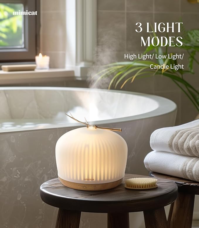 mimicat Quiet Aromatherapy Diffuser Glass: 230ML Ultrasonic Cool Mist Scent for Home with Night Light - Aesthetic for Women Girls