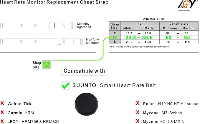 Compatible with SUUNTO Smart Heart Rate Belt Soft Adjustable Heart Rate Monitor Replacement Chest Strap