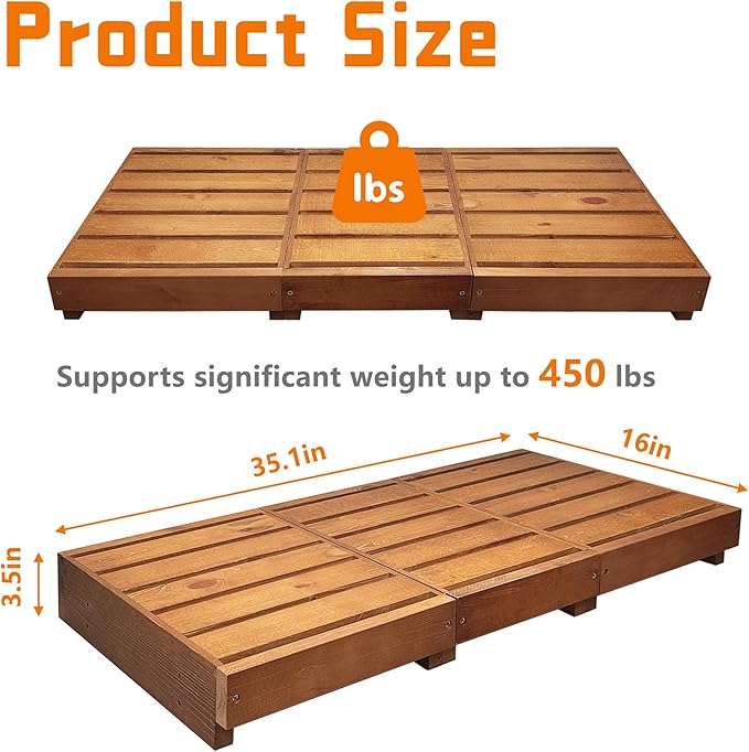 Outdoor Steps 3.5'' Height, Wooden Step Platform 35” Length, Step Stool with Non Slip Pads, Wooden Platform, Step for Outside, Wooden Platform for Bathroom, Kitchen, Bed(Oak)