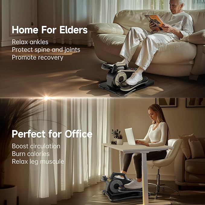 Under Desk Elliptical, Ellipse Leg Exerciser While Sitting for Seniors, Led Screen 12 Adjustable Speeds Quiet Handhold Seated Pedal Exerciser Machine for Home & Office