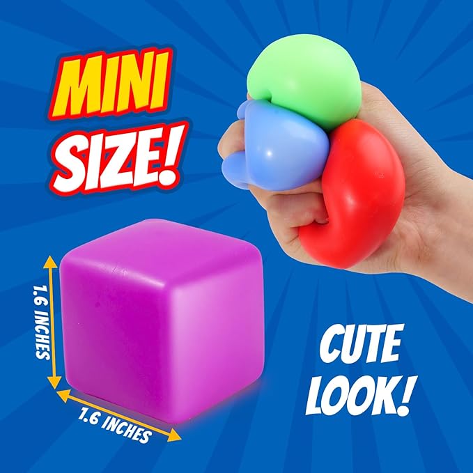 Mini 50 Pack Slow Rising Stress Cube, Dough Stress Balls Soft Fidget Squishy Toys for Anxiety Relief, Pull Stretch Fidgets for Classroom Prize, Bulk Toys Classroom Reward for Student Teacher