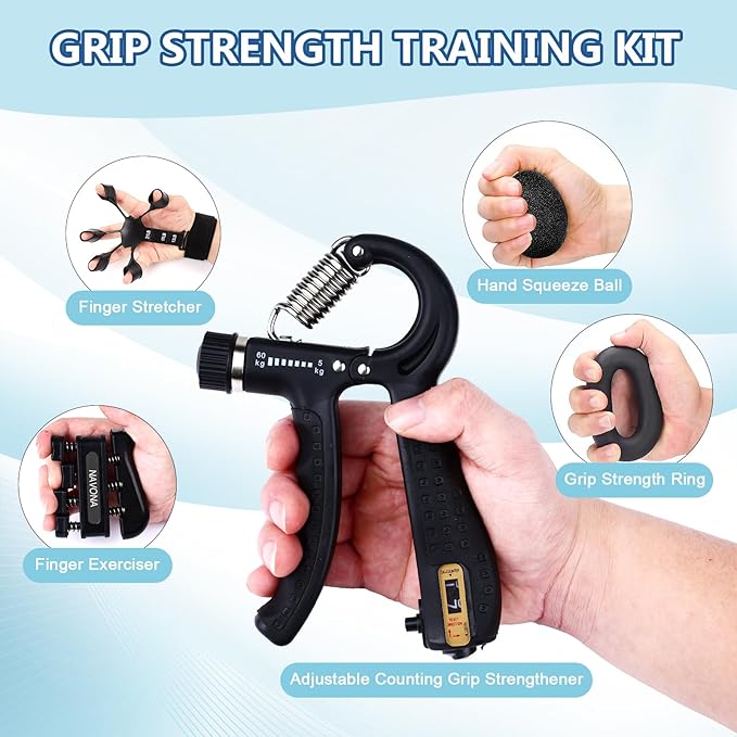 10 PCS Grip Strength Trainer Kit, Hand Gripper Strengthener, Forearm Strengthener, Finger Strengthener, Finger Exerciser, Stress Relief Ball,Forearm Workout Ring for Muscle Building and Injury Recover
