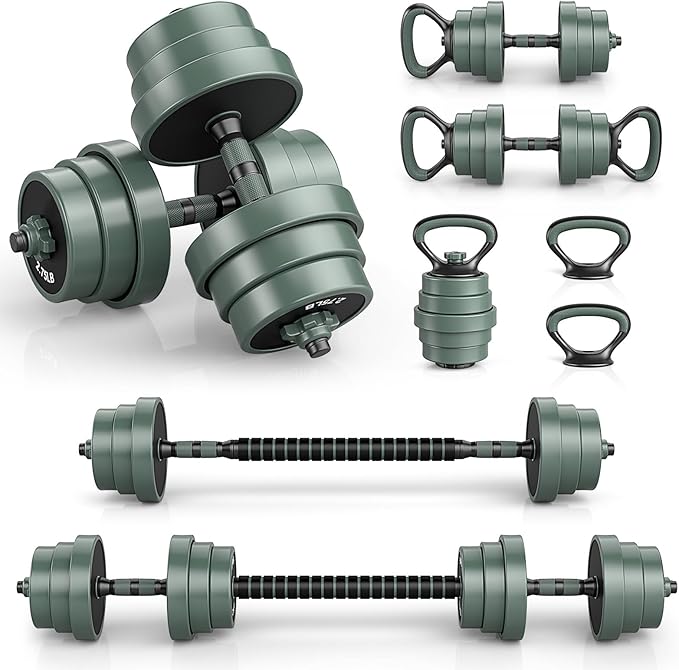 GYMAX Adjustable Dumbbell Set, 4 in 1 Free Weight Set with Connector, 92/47 LBS Used As Dumbbells, Barbells, Kettlebells, Push up Stands, Weight Lifting Training Equipment for Home Gym Workout Exercise