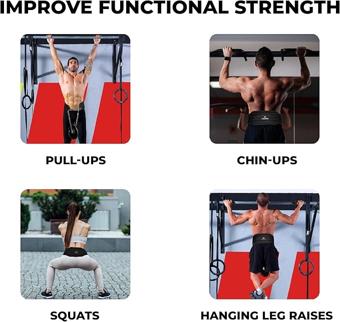 Dip Belt with Chain – Weighted Pull Up Belt, Dip Weight Belt, Weightlifting Belt for Pullups, Squats, and Dips, Belt Squat Attachment Ideal Weight Belt for Pullups, Weightlifting, and Gym Workouts (Black)