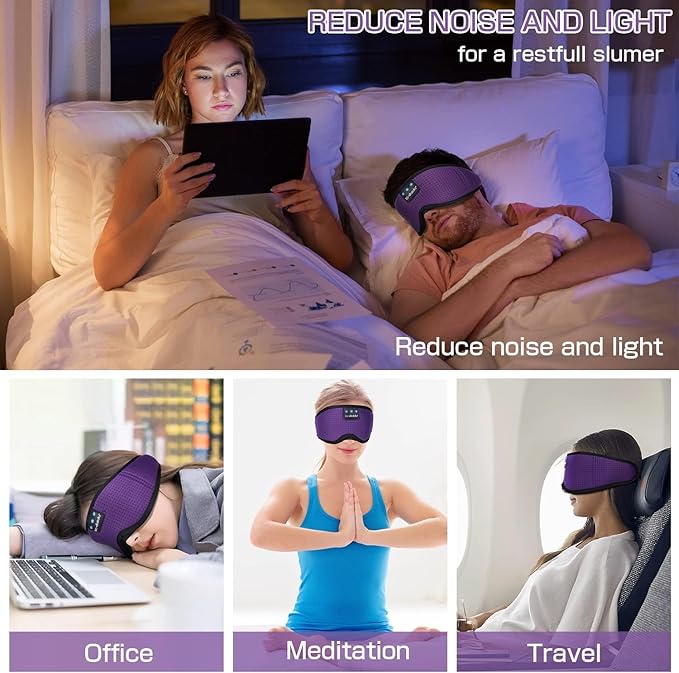 LC-dolida Bluetooth Sleep Mask,Wireless Bluetooth Sleep Mask,Sleep Headphones,Ideal for Travel,Night Work,Napping,Side Sleeping and Office Use for Both Men and Women,Earplugs Included