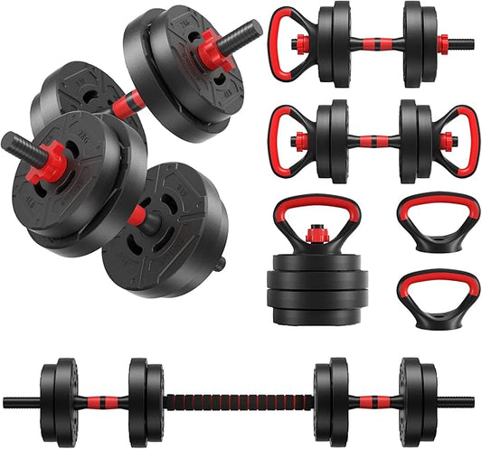 Multi-Functional Portable Changeable Dumbbell and Barbell Kettlebell Set with Adjustable Weights, 40LBS or 60LBS Sets, 2-in-1 or 4-in1, Multiple Styles