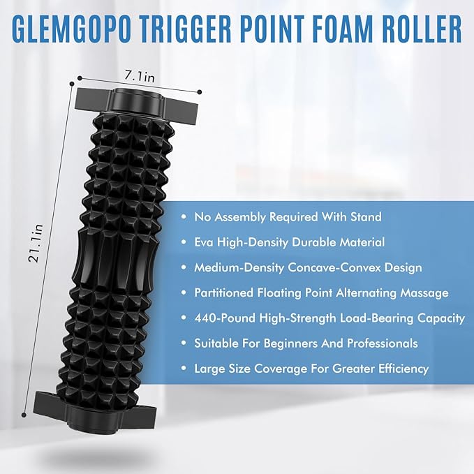Trigger Point Foam Roller with Stand, 21 Inch Medium Density Foam Roller Long Back Roller Exercise Foam Roller for Physical Therapy, Muscles Deep Tissue, Pilates, Back Pain and Muscle Recovery(Black)
