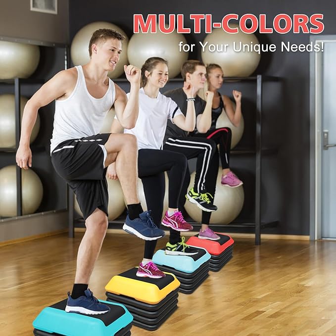 16"x16" Exercise Aerobic Step Platform with 4 Risers, Adjustable Height 4"-6"-8"-10"-12" Workout Stepper for Home Gym Fitness Strength & Training