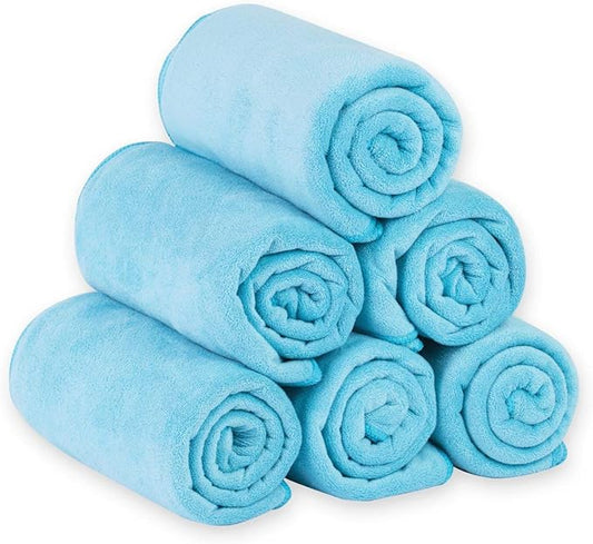 JML Microfiber Bath Towels Set (6 Pack, 27" x 55") - Large, Soft, Absorbent and Fast Drying Microfiber Towel for Adult Men Women, Hair Wrap, Bath, Beach, Pool, Sports, Yoga - Sky Blue