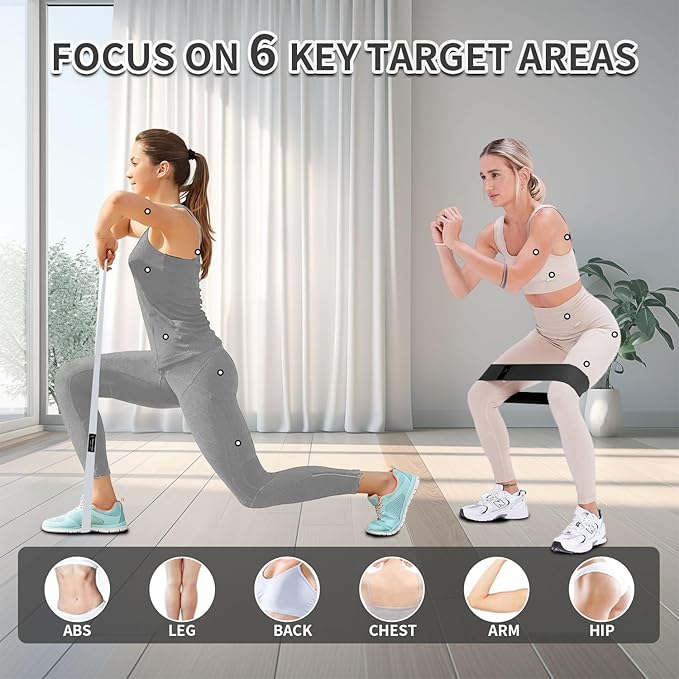 9 PCS Fabric Resistance Bands Set for Working Out, Non-Slip Exercise Booty Bands for Women & Men Leg and Glutes with Hair Ties and Tape Measure - for Home Gym Workout, Yoga, Pilates