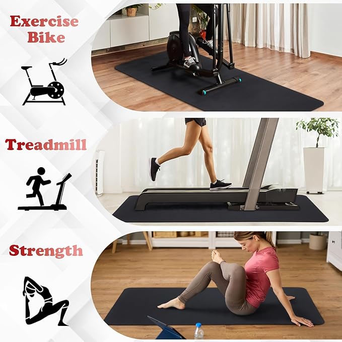 Treadmill Mat for Home Gym - High Density Treadmill Walking Pad Exercise Bike Equipment Mat, Suitable for Floor Carpet, 51.4" x 24", 4 mm Thick, Black