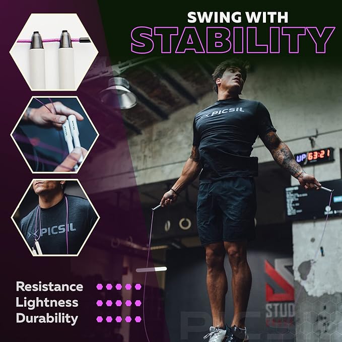 PICSIL - Sphinx Rope | 360° Spin Jump Rope | Dual Bearing System | Fast & Lightweight for Fitness, Cross Training Boxing | Adjustable Cable| Double Rolling |