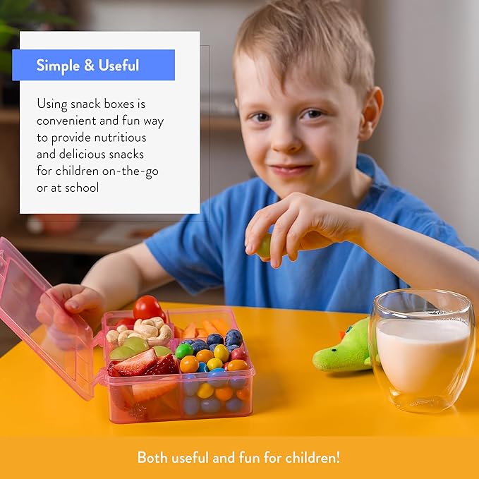 Snack Box Containers Set of 2-Reusable,100 Dissolvable Labels, 8 Adjustable Compartments, Dishwasher Safe, BPA-Free, Meal Prep Container, PARENT TESTED PARENT APPROVED AWARD (2 Pack) (Pink)