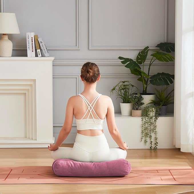 Meditation Cushion Bolster Pillow for Restorative Yoga – Supportive Cushion for Meditation, Pilates, and Relaxation – Filled with Buckwheat Hulls - Removable Cover