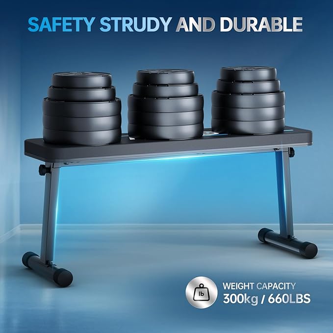 Flat Weight Bench, Foldable Workout Bench for Home Gym with 660 LBS Weight Capacity, Flat Bench Press for Full Body Workout, Black MB20