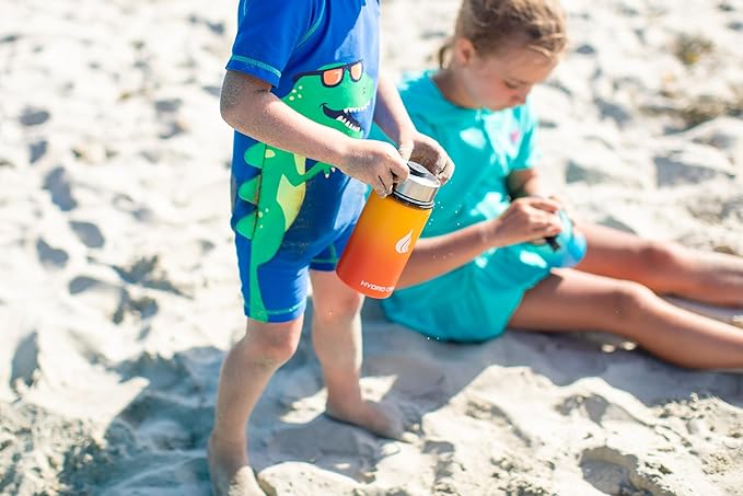 HYDRO CELL Stainless Steel Insulated Water Bottle with Straw - For Cold & Hot Drinks - Metal Vacuum Flask with Screw Cap and Modern Leakproof Sport Thermos for Adults (Red/Orange 14oz)