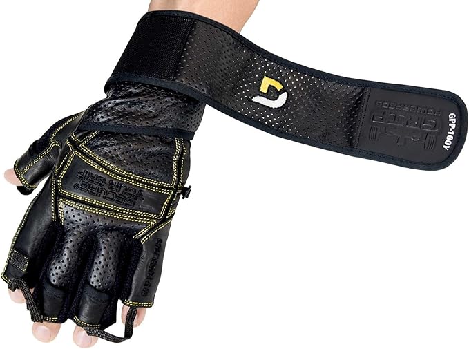 Elite Leather Gym Gloves with Built in 2" Wide Wrist Wraps Grip & Design for Weightlifting Power Lifting Bodybuilding & Strength Training Workout Exercises