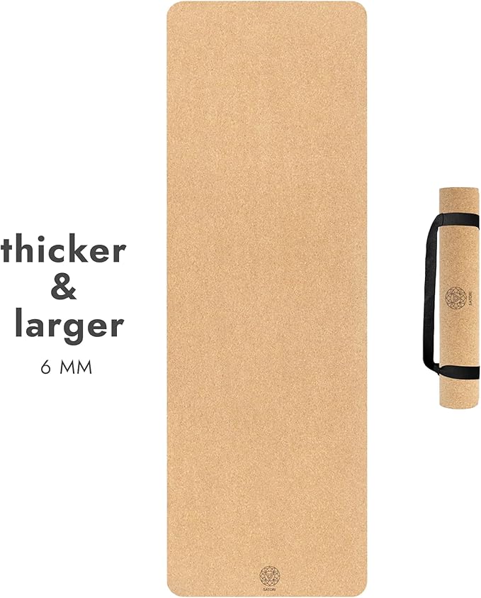 Cork Yoga Mat with Natural Rubber Base, Extra Size, Thickness and Support, Excellent Cushion & Grip, Non-Slip, Non-Toxic, Sweat-Resistant, Sustainable, Eco-friendly Exercise Mat