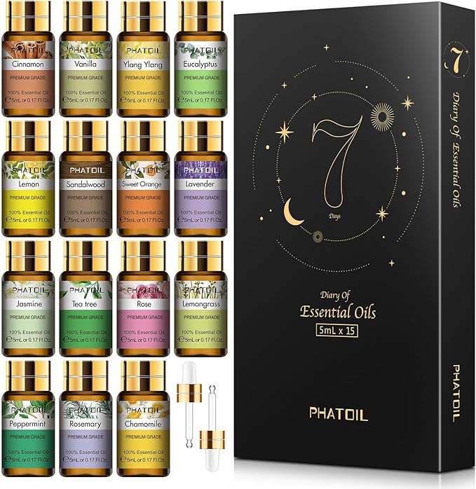 15PCS Essential Oils Gift Set - Premium Quality 100% Natural Pure Essential Oils for Aromatherapy Diffuser Yoga Home Office Soap Candle Making- 5ml/Bottle