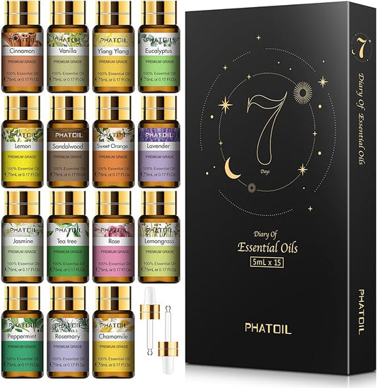 15PCS Essential Oils Gift Set - Premium Quality 100% Natural Pure Essential Oils for Aromatherapy Diffuser Yoga Home Office Soap Candle Making- 5ml/Bottle