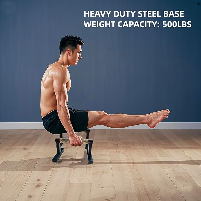 T Shape Floor Stand Wood Push Up Handle Bars for Men, Strength Training Pushup Stands Parallettes Bars with Sturdy Metal Bracket for Calisthenics, Fitness, Gymnastics, Workouts, Calistenia