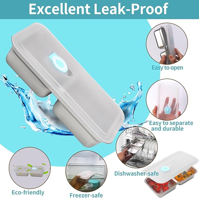 Grab and Go Snack Containers, Stainless Steel Double Compartment Snack Containers with Lids, Reusable Condiment Container-Dishwasher Safe,Travel & Outdoor Camping Food Storage(2 PCS)