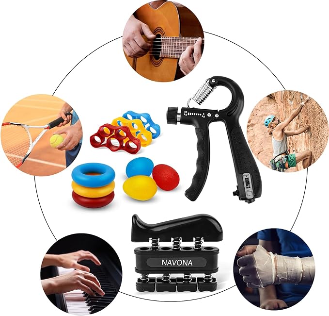 13 PCS Grip Strength Trainer Kit, Hand Gripper Strengthener, Forearm Strengthener, Finger Strengthener, Finger Exerciser, Stress Relief Ball, Forearm Workout Ring for Muscle Building and Injury Recover