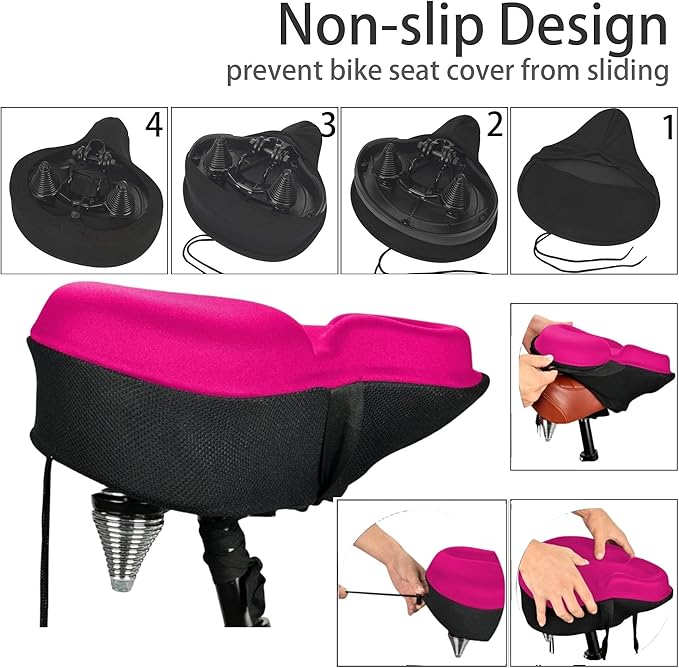 DAWAY Comfortable Bike Seat Cover - Silicone Gel & Memory Foam Padded Bike Seat Cushion for Men Women - Soft Bicycle Saddle Cover for Peloton, Stationary Exercise, Mountain Road Bikes - XL/Large/Small