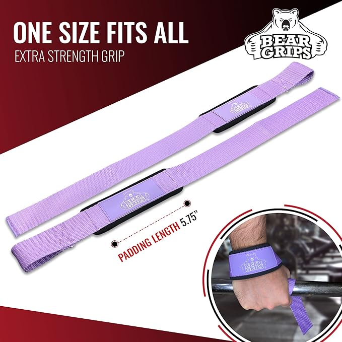 Bear Grips Lifting Straps - Gym & Weightlifting Straps for Men & Women, Deadlift Support, 2 Pairs