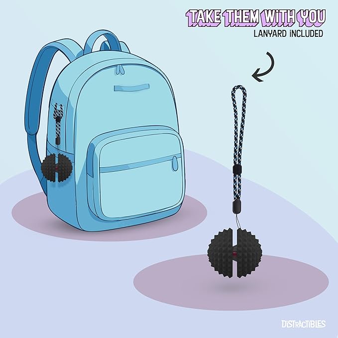 Round Spiked Sensory Fidget Clicker, Tactile Stimming Device with Mechanical Clicky Switches, Lanyard Attachment, Ideal for Pain Stim, ADHD, Autism & Stress Relief (Black, Medium)