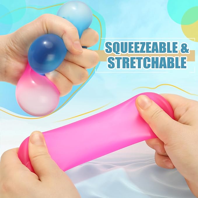 Stress Balls Memory Gel Sugar Filled, 4 Pack 2.5'' Large Squishy Fidget Toy for Kids Adults, High Density Goo Squeeze Balls for Anxiety and Stress Relief, Quiet Sensory Calming Toys for ADHD