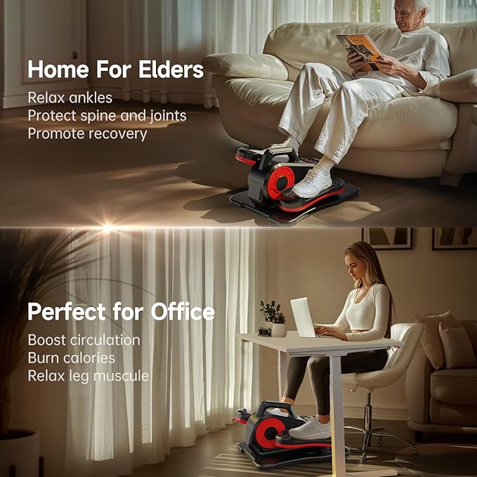 Elliptical Exercise Machine, Electric Ellipse Leg Exerciser as Seen on TV for Seniors with Remote Control & 12 Adjustable Speeds, Quiet & Portable Under Desk Pedal Exerciser for Home Office