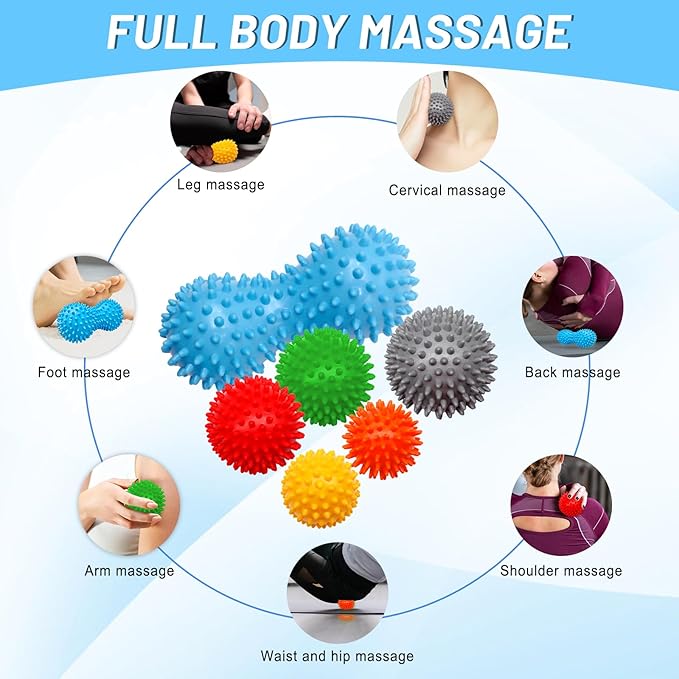 6-Pack Spiky Massage Balls Set, Hard/Medium/Soft Textured Muscle Roller Balls for Plantar Fasciitis Relief, Myofascial Release, Foot Pain and Muscle Tightness, Acupressure and Stress Relief