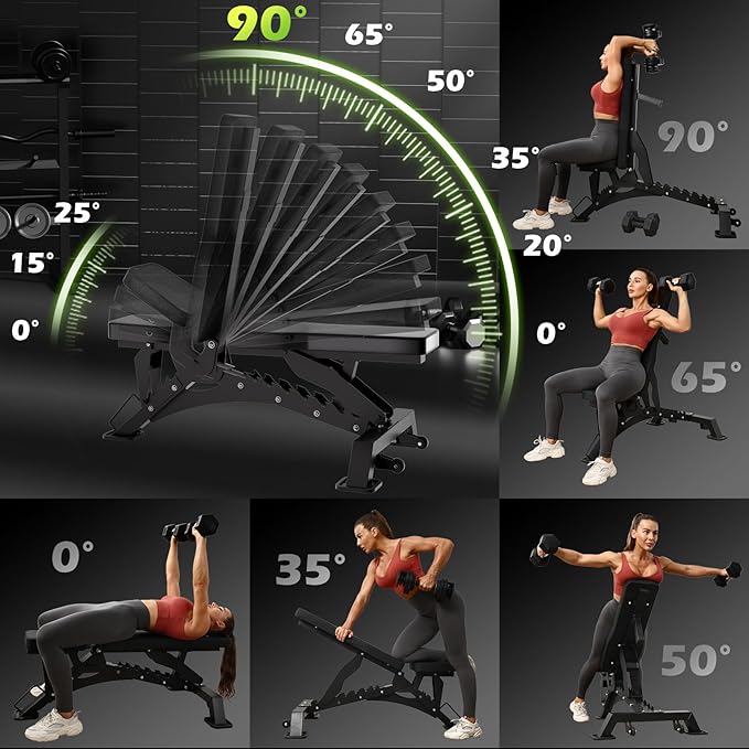 BODYRHYTHM Commercial-grade Weighted Bench, 1300LBS Weight Capacity Strength Training Bench, Heavy-duty Adjustable Workout Bench for Garage and Home Gym Workouts, Weight Lifting, and Bench Press.