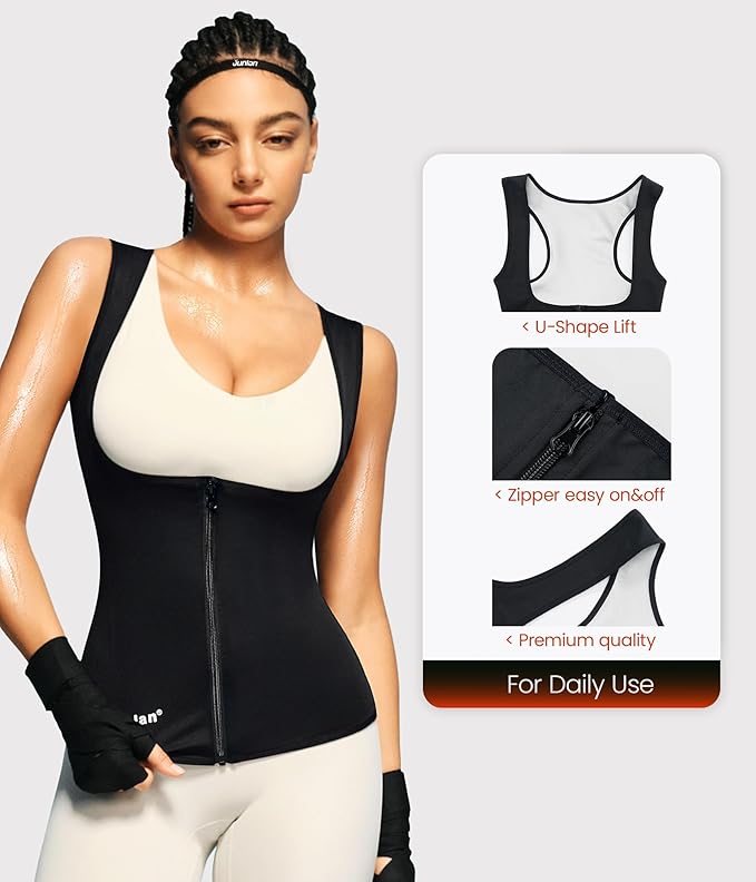 Junlan Sauna Suit for Women Waist Trainer Vest for Women Sweat Tank Top Shaper for Women with Zipper
