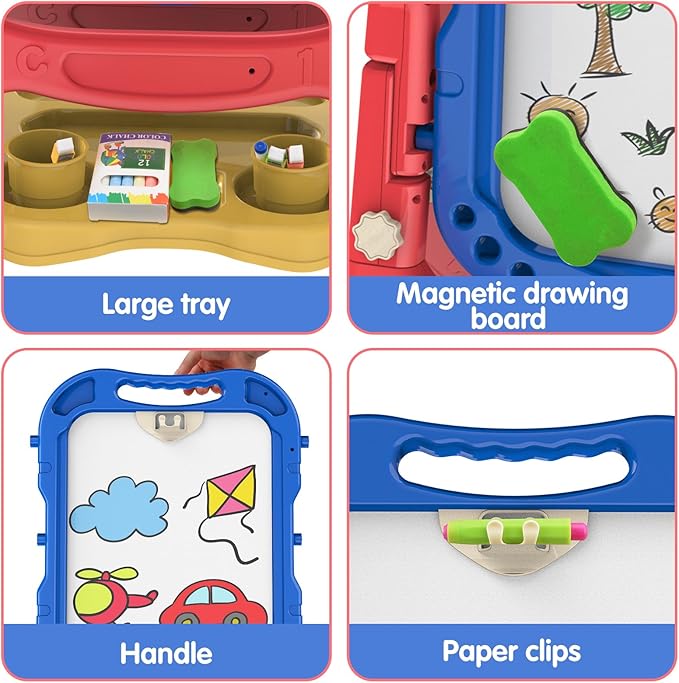 Amagoing Art Easel for Kids Age 3 4 5, Adjustable Standing Toddler Easel Drawing White Board Chalkboard with Painting Accessories, Birthday Gifts Learning Educational Toy for Boys Girl 3-5 Year Old